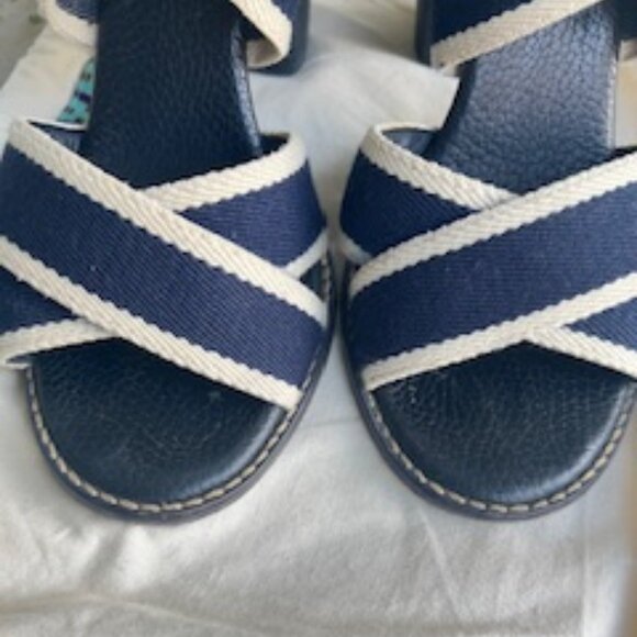 Tory Burch Laurie Criss Cross Elastic High Heel Sandal Navy Blue Size 7 - Picture 6 of 9